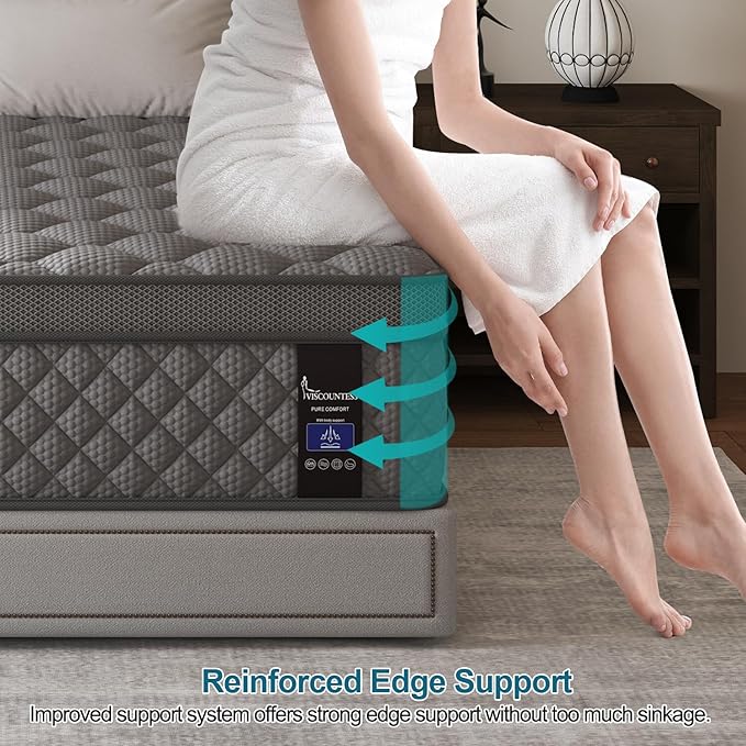 Queen Mattress, 12 Inch Hybrid Mattresses Grey, Euro Top Medium Firm for Back & Lumbar Support, 100 Night Trial, Individual Pocket Spring for Motion Isolation & Pressure Relief