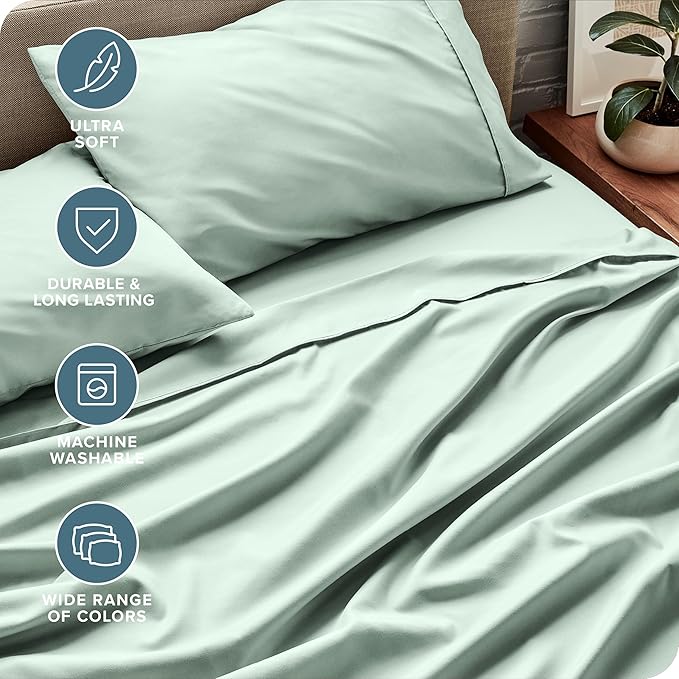 Bare Home Twin XL Sheet Set - College Dorm Size - Luxury 1800 Ultra-Soft Microfiber Twin Extra Long Bed Sheets - Deep Pockets - Easy Fit - Extra Soft - 3 Piece Set - Bed Sheets (Twin XL, Spring Mint)