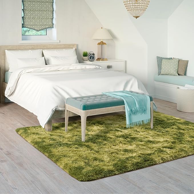 Goideal Fluffy Rug for Bedroom Living Room, 5x7 Green Area Rugs, Faux Fur Shag - Image 3