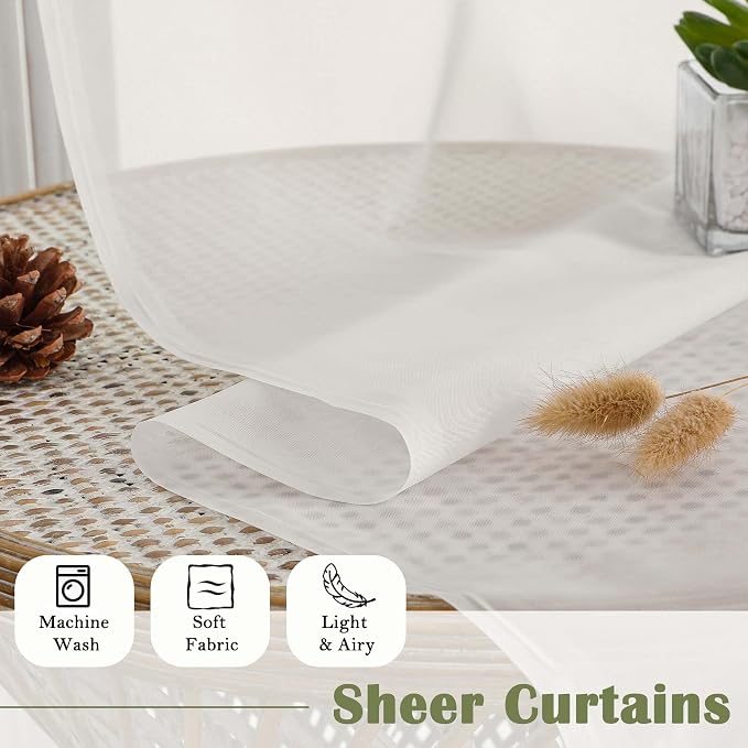 Lecloud Ivory Sheer Curtains 90 Inches Long 2 Panels, Light Filtering Airy - Image 7