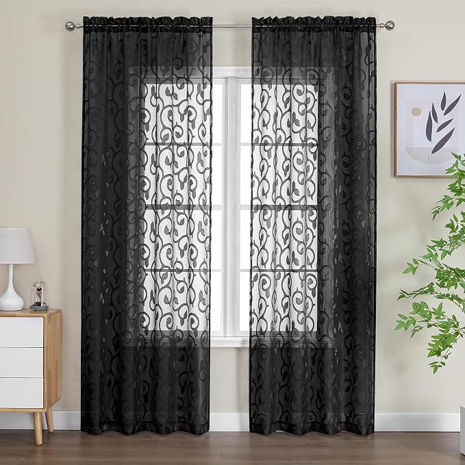 OWENIE Furman Sheer Black Curtains 90 inches Long by OWENIE