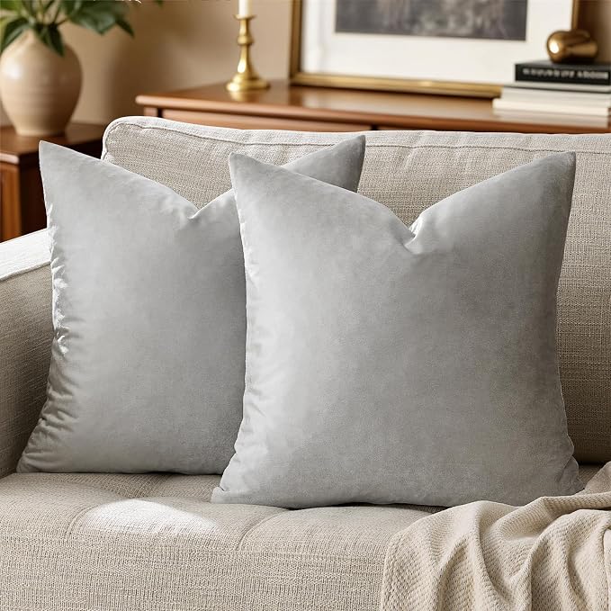 GIGIZAZA Pillow Covers 22x22 Silver Grey Set of 2 Velvet Square Throw Pillow by GIGIZAZAFocusingonhomedecoration