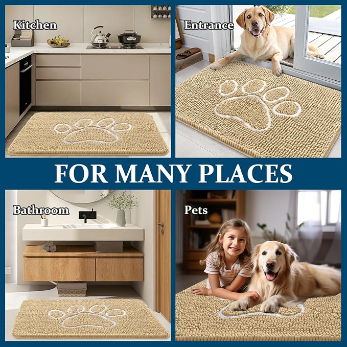 OLANLY Dog Door Mat for Muddy Paws 47x20, Paw Print Design, Absorbs Moisture - Image 8