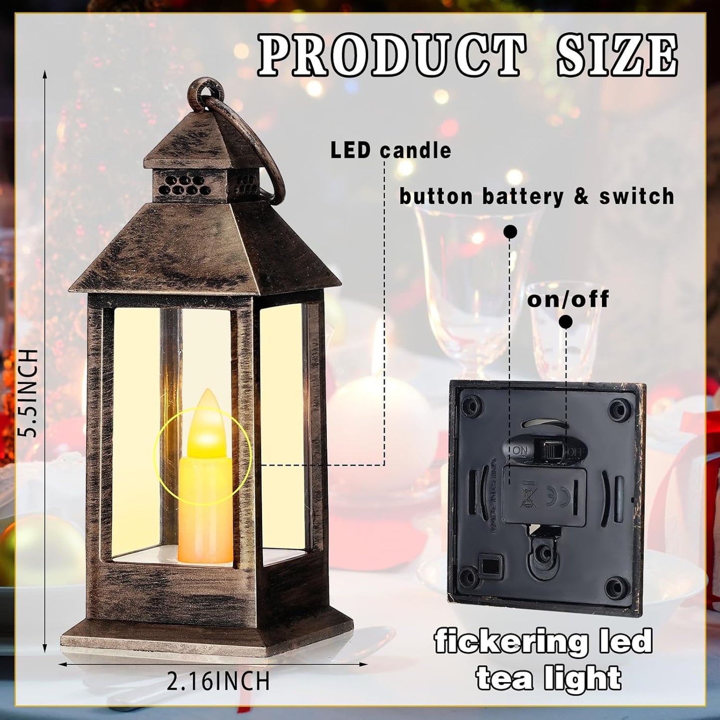 Hoolerry 24 Set Halloween Mini Lanterns with LED Candles 5.5'' Decorative Hanging Small Vintage Lantern Centerpiece Battery Powered for Wedding Table(Rustic)