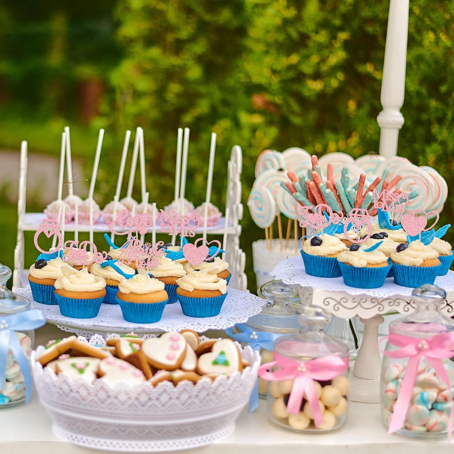 Gyufise 24Pcs Bride to Be Cupcake Toppers Pink Glitter I Do Love Heart Ring Miss To Mrs Cupcake Picks Bridal Shower Cake Decorations for Wedding Engagement Bachelorette Party Supplies