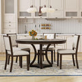 Ball & Cast Retro Dining Table Set for 4 with 4 Upholstered Chairs,5-Piece Wooden Living Room Furniture W/ 42" Round Extendable Kitchen Desk,for Small Space,Apartment,Dining Room,Espresso