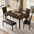 Ball & Cast 6 Piece Dining Table Set with 4 Upholstered Chairs & 1 Bench,Farmhouse Wooden Living Room Furniture for 6 W/ 58.5" Rectangle Kitchen Desk,for Restaurant,Home Bistro,Dining Room,Dark Walnut