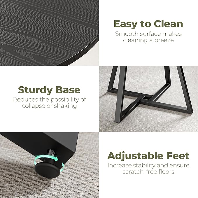 IRONCK 43" Round Dining Table for 4, Wood Kitchen Table with Metal Base, Space Saving Industrial Circle Dinner Table for Kitchen Dining Room, Black