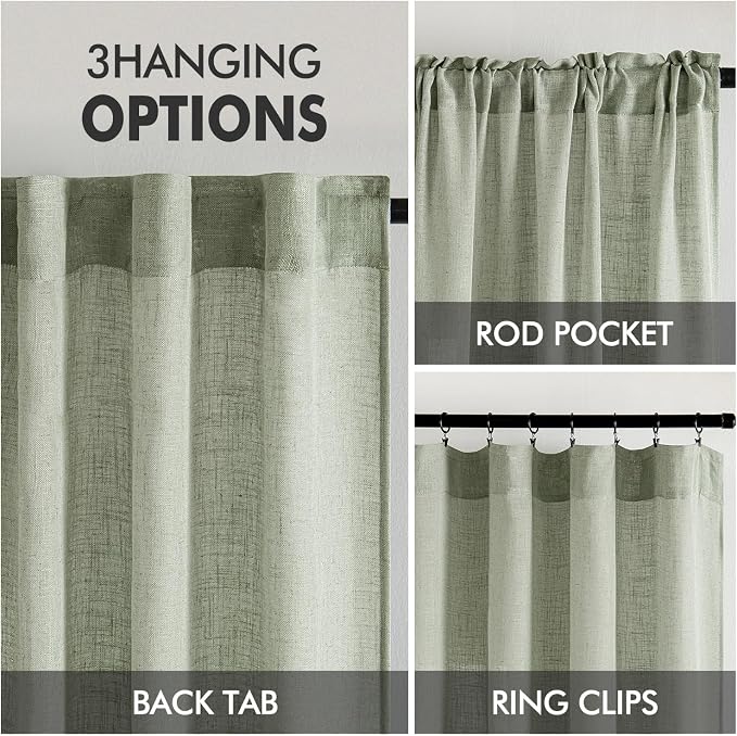 MIULEE Sage Linen Curtains 63 Inch Length 2 Panels - Image 3