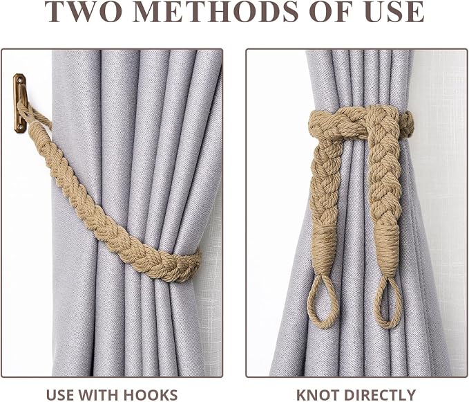 NICEEC 4 Pack Natural Cotton Rope Curtain Tiebacks Elegant Boho Style - Image 5