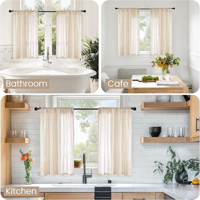 BGment Burlap Linen Farmhouse Kitchen Curtains 36 Inch Length - Image 2