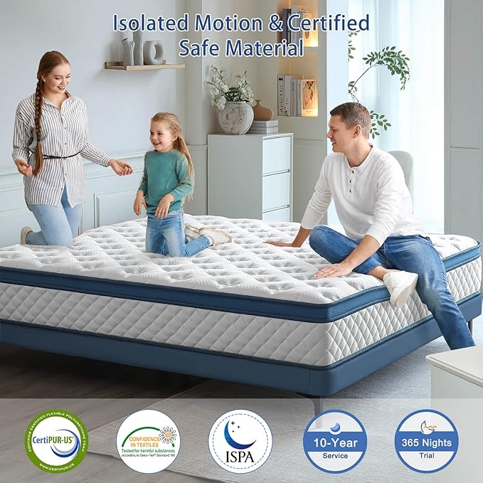 Queen Mattress, 12 Inch Medium Firm Hybrid for Queen Size Bed, Memory Foam Mattress in a Box for Pressure Relief, Individual Pocket Spring-Motion Isolation with Edge Support, CertiPUR-US