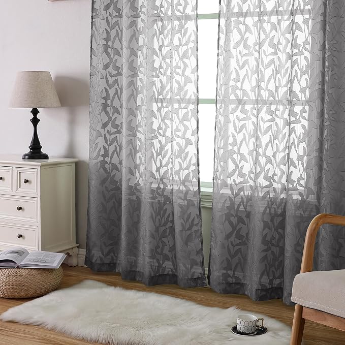 Lecloud Leia 2 Panels Charcoal Grey Sheer Curtains - Image 8