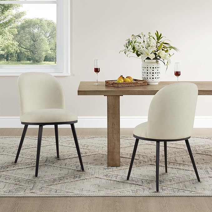 Dining Chairs Set of 6, Fabric Upholstered Dining Room Chairs with Ergonomic Backrest & Metal Legs, Modern Kitchen Side Chairs for Home, Restaurant, and Café, Sand, 2 Boxs
