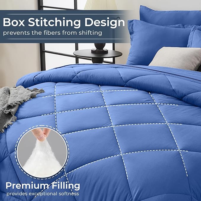 HEVUMYI Royal Blue Twin Comforter Set - 5-Piece All Season Bed in a Bag Twin, Ultra Soft Bedding Set with Comforter, Flat Sheet, Fitted Sheet, Pillowcases, Pillow Shams