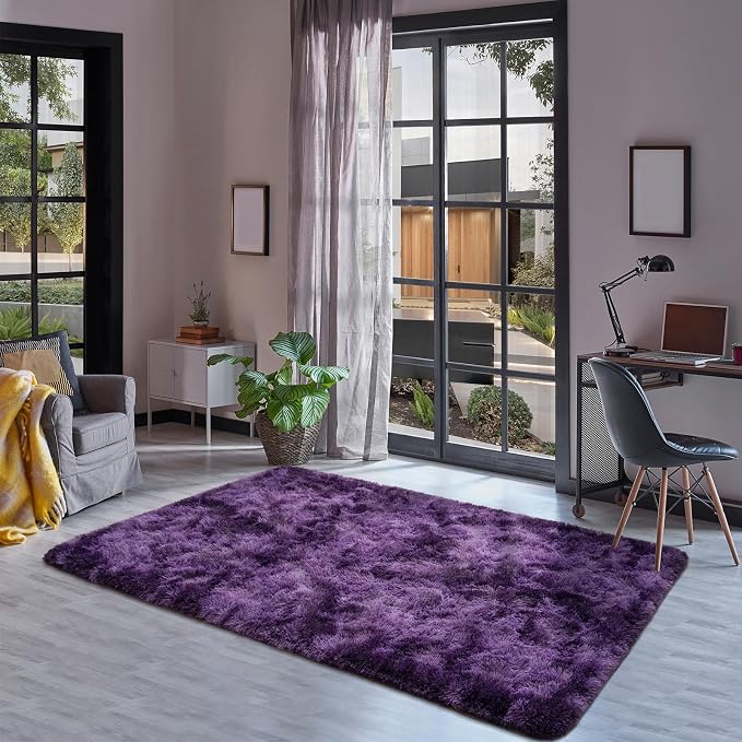 Goideal Fluffy Rug for Bedroom Living Room, 6x9 Purple Area Rugs, Faux Fur Shag - Image 4