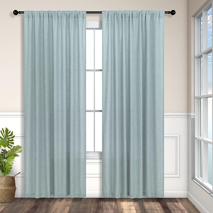 Aqua Curtains 84 Inch Length for Living Room Pair Set Back Tab Pocket Linen - Image 8