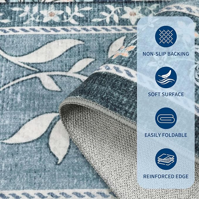 GarveeHome Provence Misty Blue 2x6 Washable Kitchen Runner Rugs Non Slip - Image 6