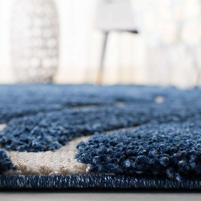 SAFAVIEH Florida Shag Collection Runner Rug - 2'3" x 15', Dark Blue & Cream, Scroll Design, Non-Shedding & Easy Care, 1.2-inch Thick Ideal for High Traffic Areas in Living Room, Bedroom (SG455-6511)