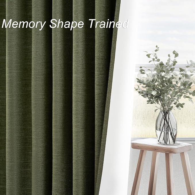 Topfinel 100 Inch Long Black Out Custom Curtains, Olive Green Pleated Window - Image 2