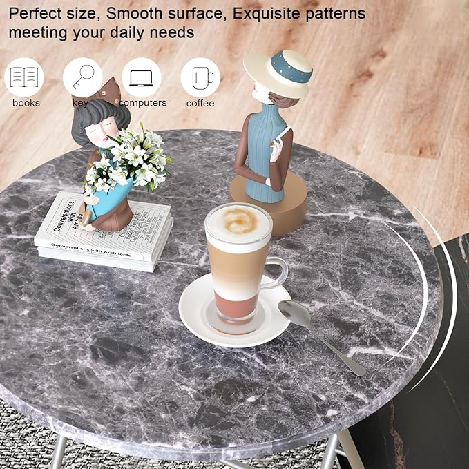 TV Tray Table, Portable TV Dinner Table for Eating, Small Foldable Round Table, TV Side Trays Table Set of 2, Snack Table for Couch, Living Room, Outdoor, Small Space (Black Marble, 2Pcs)