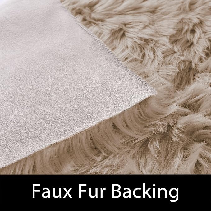 Latepis Washable Faux Fur 3x5 Area Rug Camel Beige Fluffy Shag Furry Sheepskin - Image 3