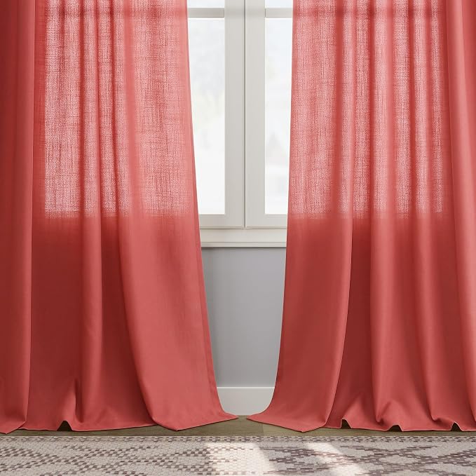 Nanspring Watermelon Red Linen Curtains 84 Inch Length 2 Panels Set, Back Tab - Image 7