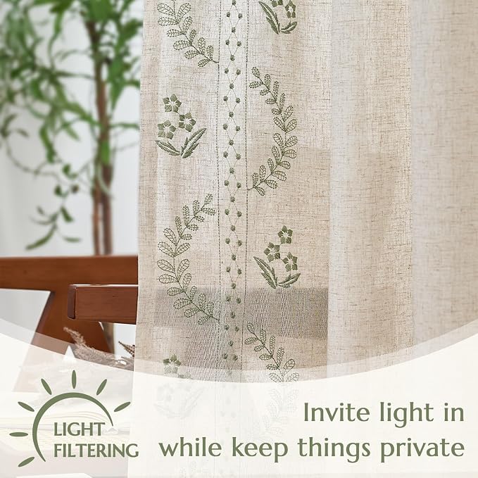 jinchan Belrose Linen Curtains for Bedroom Floral Curtains 84 Inch Length Linen - Image 5