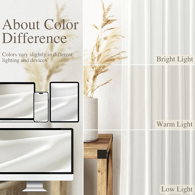 2 Panels Set Ivory Linen Curtains 105 Inches Long - Image 4
