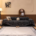 HANDONTIME Dark Grey Short Plush Couch Cover for Sofa Boho Faux Fur Sofa Covers Black Geometric Couch Sofa Slipcover for Pets Shu Velveteen Sofa Cover Washable Warm Soft Funny Fuzzy, 71" X118"