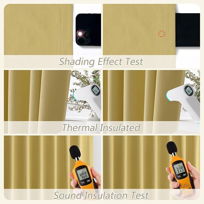 Guken Yellow 100% Blackout Linen Curtains 120 Inch Length 2 Panels Set - Image 5