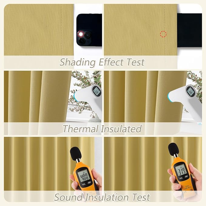 Guken Yellow 100% Blackout Linen Curtains 90 Inch Length 2 Panels Set - Image 5