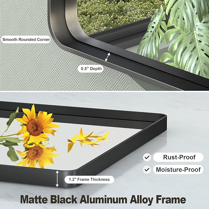 32x36 Inch Black Framed Bathroom Mirror for Wall, Matte Black Metal Frame Vanity Mirror, Rounded Corner Rectangle Bathroom Mirror, Anti-Rust, Shatterproof (Horizontal/Vertical)