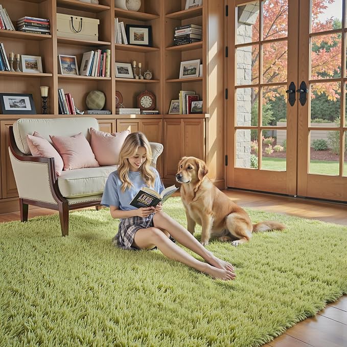 Green Grass Area Rugs for Bedroom, 3x5 Shag Fluffy Carpet, Fuzzy Furry Plush - Image 5