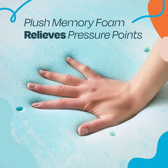 Linenspa 4 Inch Gel Swirl Memory Foam Mattress Topper – Cooling Gel Infused – Pressure Relieving Bed Topper - Mattress Pad – CertiPUR Certified - Queen Size