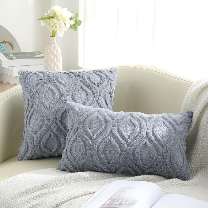 decorUhome Throw Pillow Covers 20x20 Inch Set of 2, Soft Plush Faux Wool Blue - Image 6