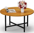 Coffee Table, 23.6" Coffee Tables for Living Room, Round Coffee Table with Metal Frame, Floor Table for Sitting on The Floor, Home, Office, Honey Brown