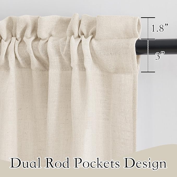 RYB HOME Bathroom Curtains Over Sink 36 inches Length, Linen Blend Semi Sheer - Image 2