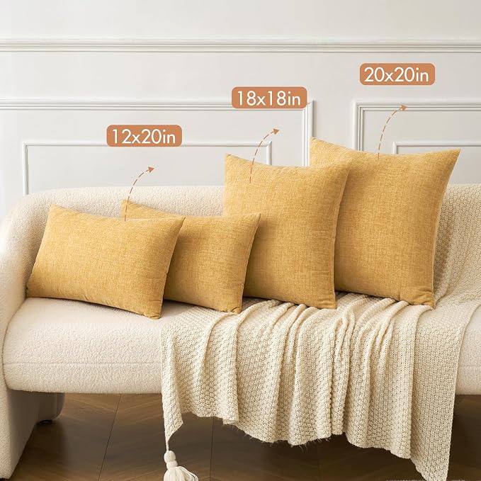 MIULEE Pack of 2 Couch Throw Pillow Covers 12x20 Inch Soft Gold Chenille Lumbar - Image 4