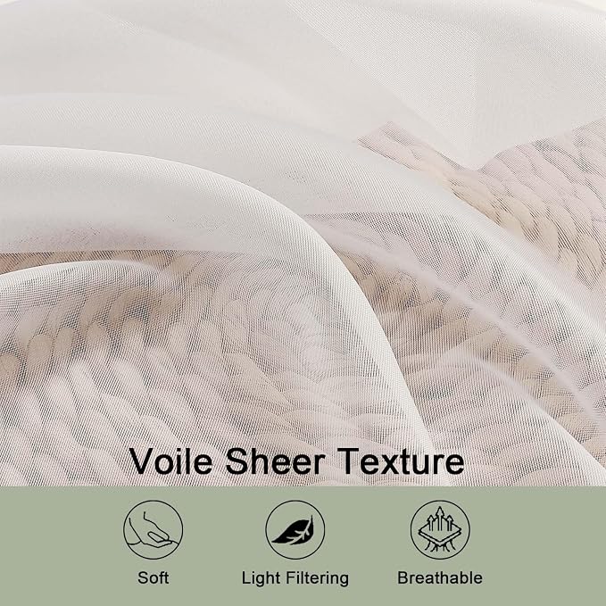 OWENIE Sheer Ivory Curtains, Sheer Curtains 63 inch Length 2 Panels Set - Image 3