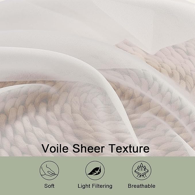 OWENIE Ivory Sheer Curtain 90 Inches Long 2 Panels Set, Solid Filmy Drapes - Image 4