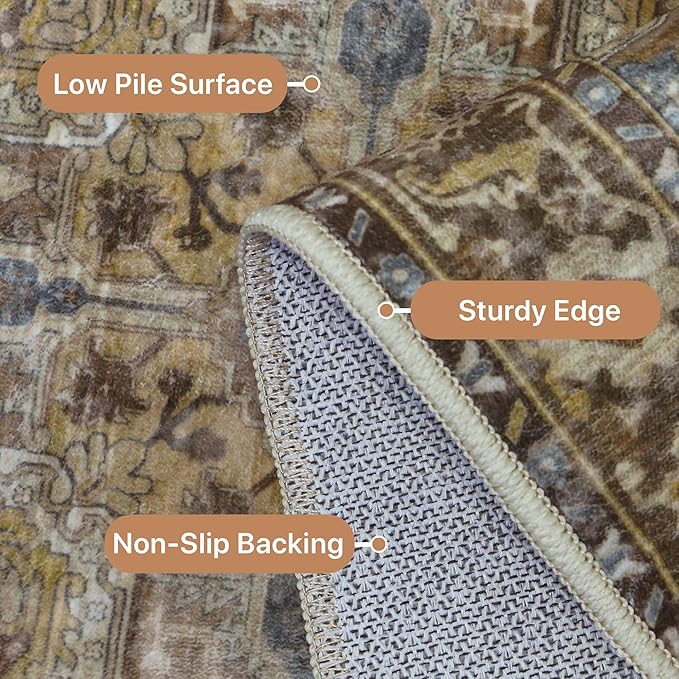 GENIMO 2x5 Runner Rugs for Hallway, Machine Washable Non Slip Vintage Retro Rugs, Low Pile Lightweight Soft Print Rug for enrtyway, Corridor, Home Office, Kitchen, Rustic Brown