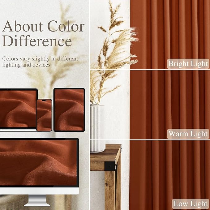Nanspring Rustic Farmhouse Linen Curtains 96 Inches Long 2 Panel Set Back Tab - Image 3
