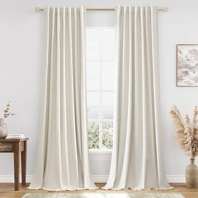 Guken Cream 100% Blackout Linen Curtains 102 Inch Length 2 Panels Set by Guken