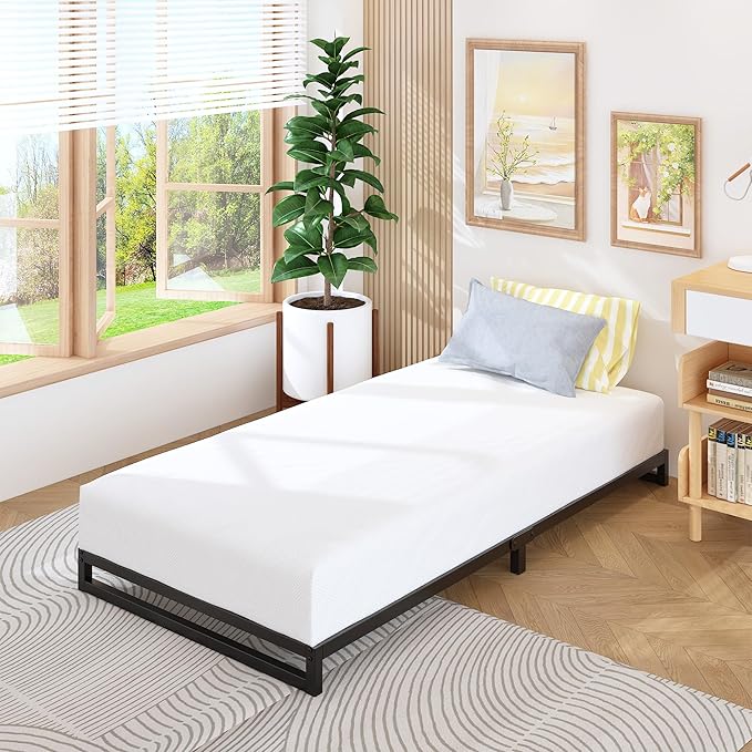 4 Inch Twin XL Bed Frames Heavy Duty Sturdy Metal Platform Bed Frame No Box Spring Needed, Noise Free, Easy Assembly, Black