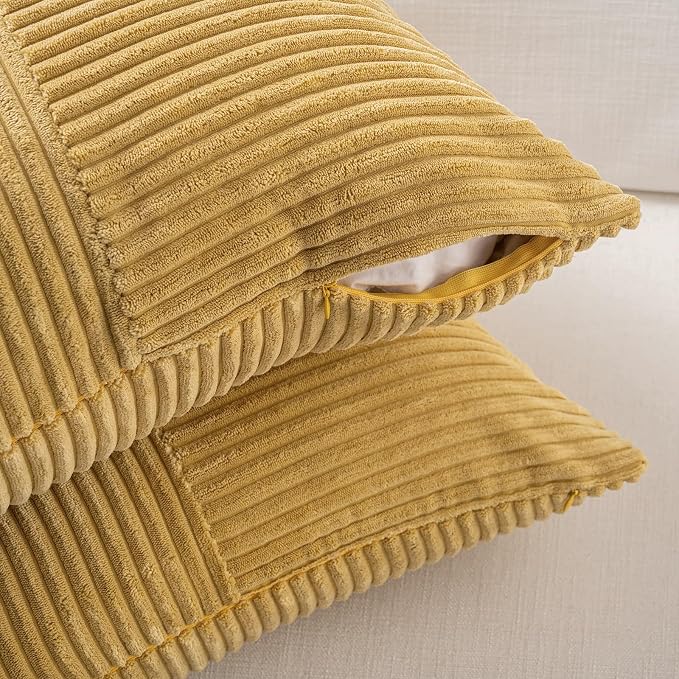 Fancy Homi 2 Packs Mustard Yellow Decorative Throw Pillow Covers 22x22 Inch - Image 4