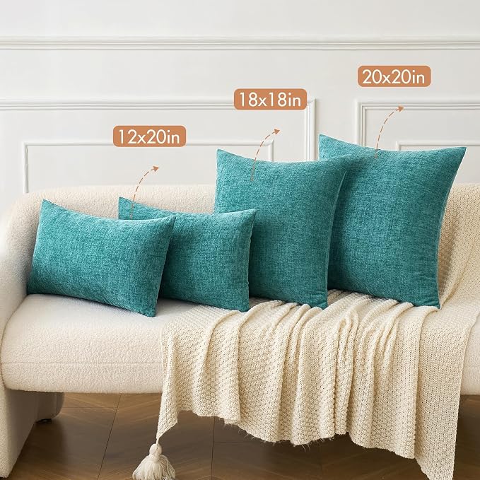 MIULEE Pack of 2 Couch Throw Pillow Covers 26x26 Inch Soft Teal Chenille Pillow - Image 4