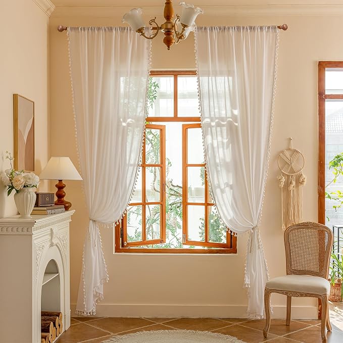 MYSKY HOME White 63 inch Length Semi Sheer Curtain - Image 3