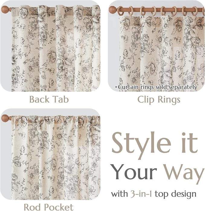 jinchan Floral Curtains for Living Room 84 Inch Length Farmhouse Printed - Image 5