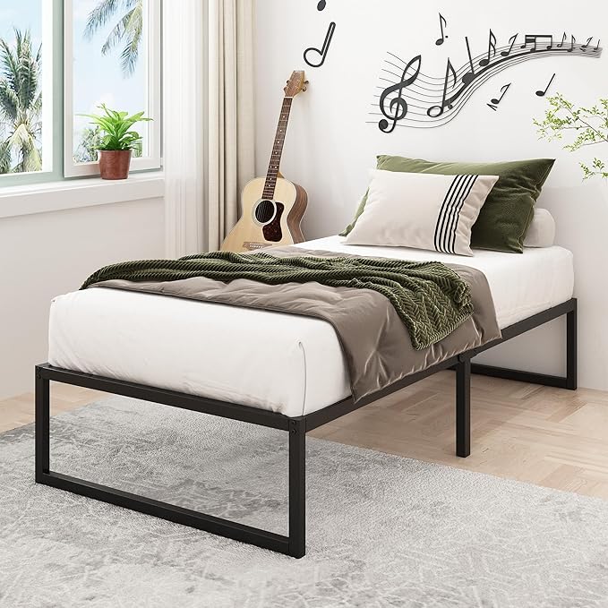 16 Inch Twin Size Bed Frames Heavy Duty Metal Twin Platform Bed Frame No Box Spring Needed, Noise Free, Easy Assembly, Black
